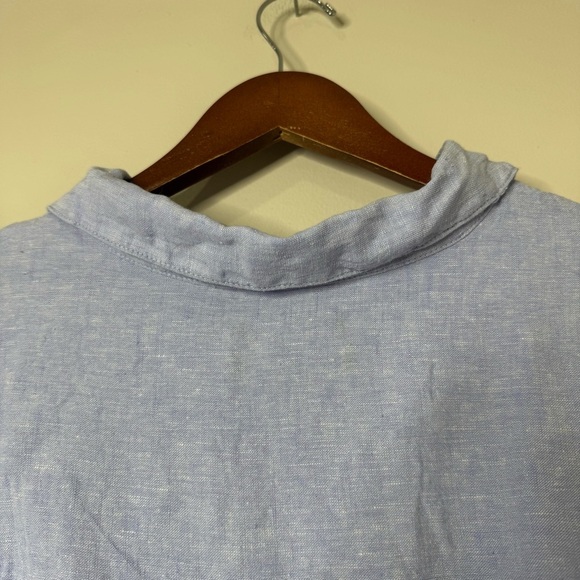 Tahari Blue 100% Linen Button Front Tie Belt Shirt Dress Coastal Cover-up Large - Picture 8 of 10